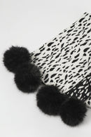 Animal Print Pompom Scarf - Winter White/black