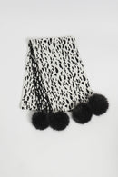 Animal Print Pompom Scarf - Winter White/black