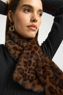 Faux Fur Leopard Scarf - Beige/black