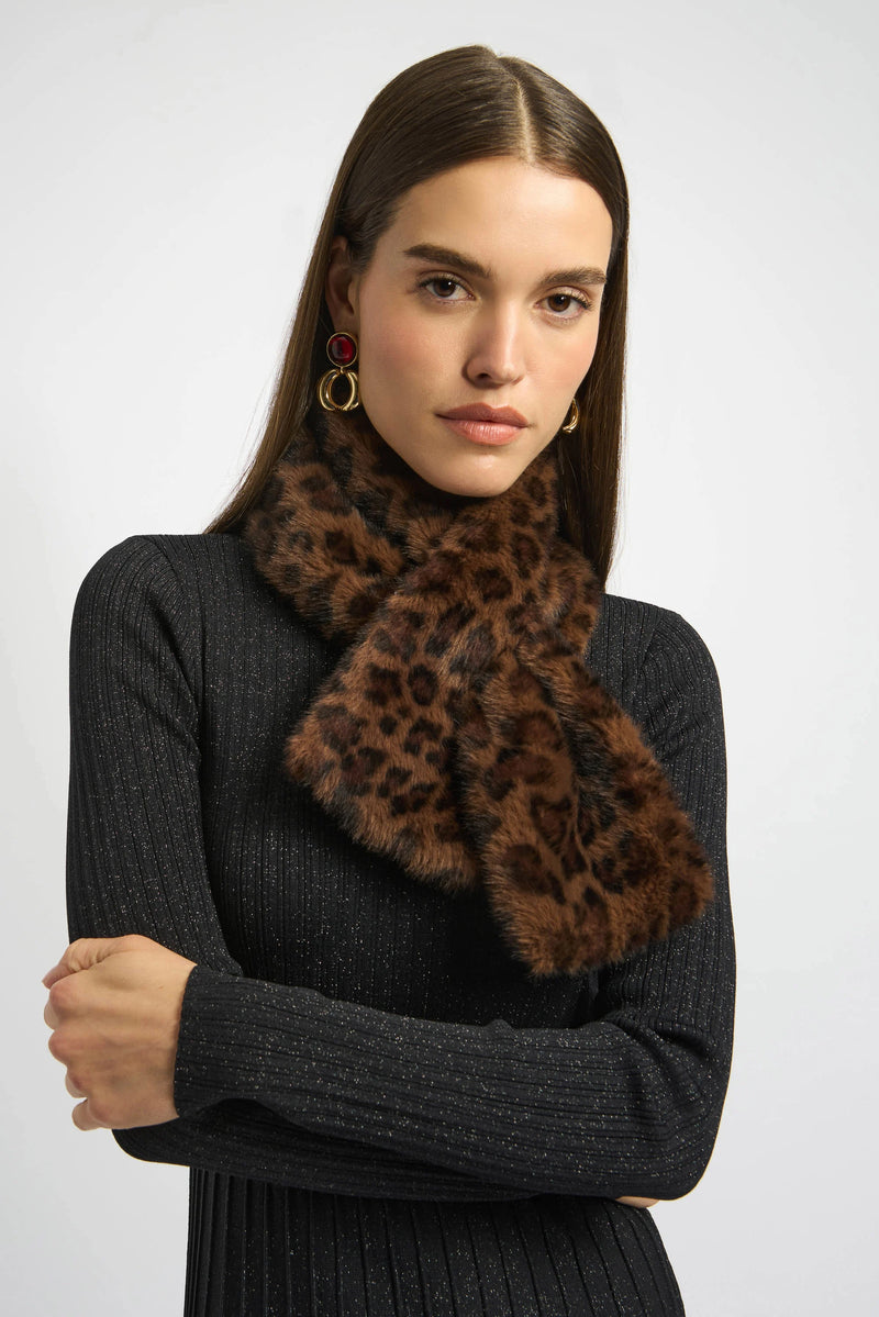 Faux Fur Leopard Scarf - Beige/black