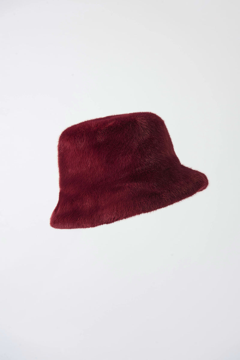 Faux Fur Bucket Hat - Merlot
