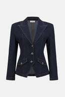 Denim Fitted Blazer - Indigo