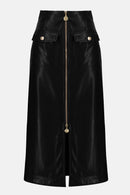 Leatherette Long Pencil Skirt - Black
