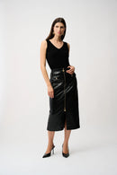 Leatherette Long Pencil Skirt - Black