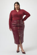 Leatherette Long Pencil Skirt - Merlot