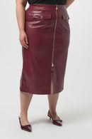 Leatherette Long Pencil Skirt - Merlot