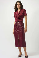 Leatherette Long Pencil Skirt - Merlot