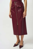 Leatherette Long Pencil Skirt - Merlot