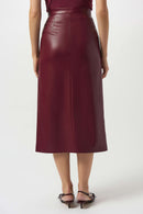Leatherette Long Pencil Skirt - Merlot