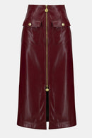 Leatherette Long Pencil Skirt - Merlot