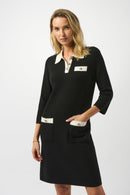 Contrast Shirt Collar Dress - Black/vanilla