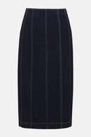 Denim Panel Pencil Skirt - Indigo