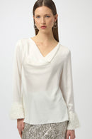 Satin Cowl Neck Top - Winter White