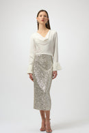 Satin Cowl Neck Top - Winter White