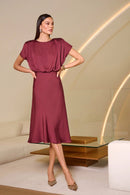 Satin Blouson A-Line Dress - Merlot