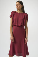 Satin Blouson A-Line Dress - Merlot