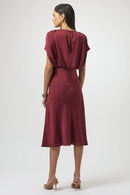 Satin Blouson A-Line Dress - Merlot
