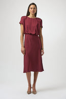 Satin Blouson A-Line Dress - Merlot