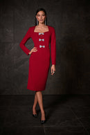 Scuba Crepe Sheath Dress - Deep Cherry