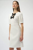 Knit Shift Dress W/Bow - Winter White