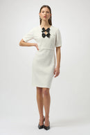 Knit Shift Dress W/Bow - Winter White