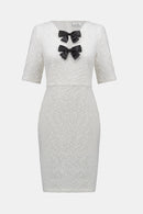 Knit Shift Dress W/Bow - Winter White