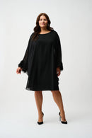 Knit & Chiffon Layered Dress - Black