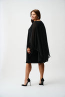 Knit & Chiffon Layered Dress - Black