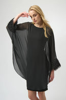 Knit & Chiffon Layered Dress - Black