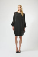 Knit & Chiffon Layered Dress - Black