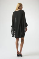 Knit & Chiffon Layered Dress - Black