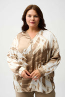 Satin Abstract Print Tunic - Beige/off White