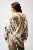 Satin Abstract Print Tunic - Beige/off White