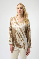 Satin Abstract Print Tunic - Beige/off White