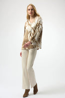 Satin Abstract Print Tunic - Beige/off White