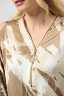 Satin Abstract Print Tunic - Beige/off White