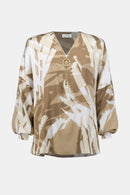 Satin Abstract Print Tunic - Beige/off White