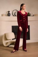 Velvet Flared Trousers - Burgundy