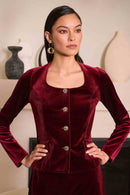 Velvet Square Blazer - Burgundy
