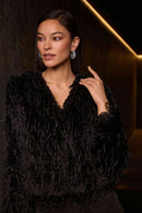Faux Fur Boxy Jacket - Black