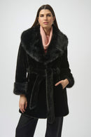 Faux Fur Shawl Collar Coat - Black