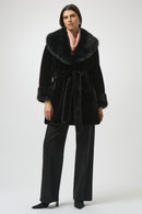 Faux Fur Shawl Collar Coat - Black
