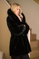 Faux Fur Shawl Collar Coat - Black