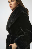 Faux Fur Shawl Collar Coat - Black