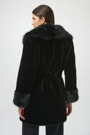 Faux Fur Shawl Collar Coat - Black