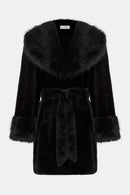 Faux Fur Shawl Collar Coat - Black