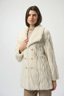 Faux Fur Shawl Collar Coat - Cream
