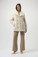 Faux Fur Shawl Collar Coat - Cream