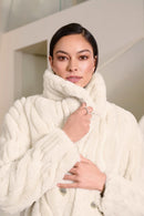 Faux Fur Shawl Collar Coat - Cream