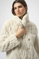 Faux Fur Shawl Collar Coat - Cream